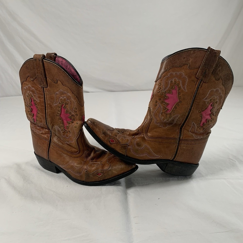 Smoky Mountain Girls Size 2.5‎ R Shoes Brown Pink Leather Western Cowboy Boots